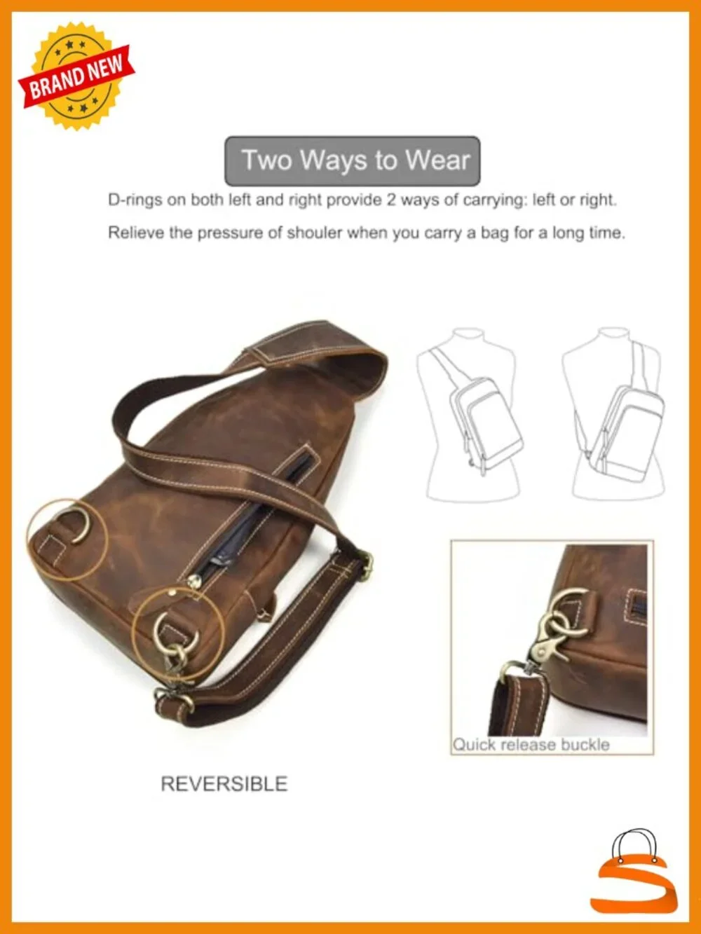 Genuine Leather Sling Bag Chest Shoulder Backpack Crossbody Bag Travel